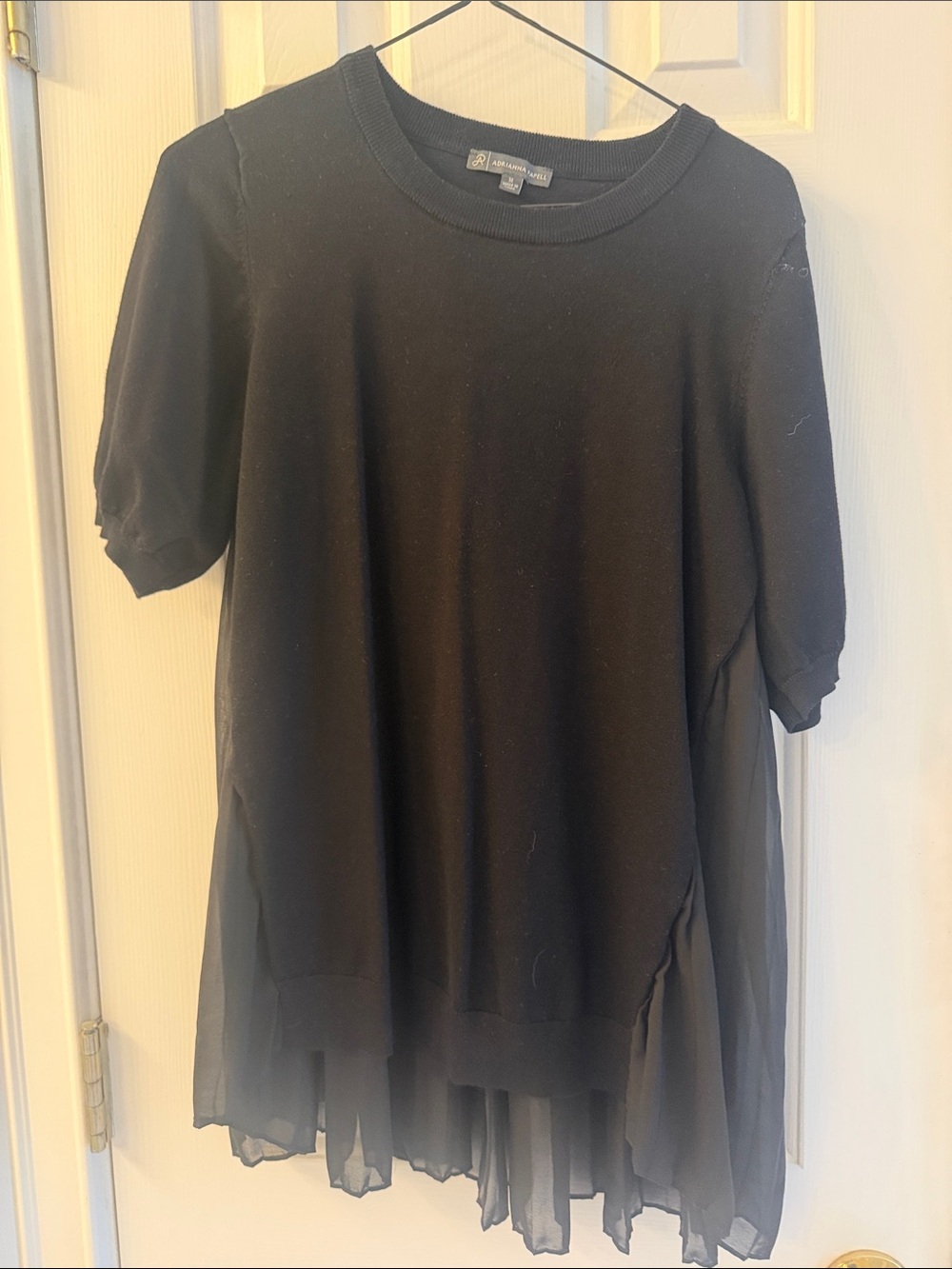 Adrianna Papell Black Knit Top with Ribbed Crew Neck
